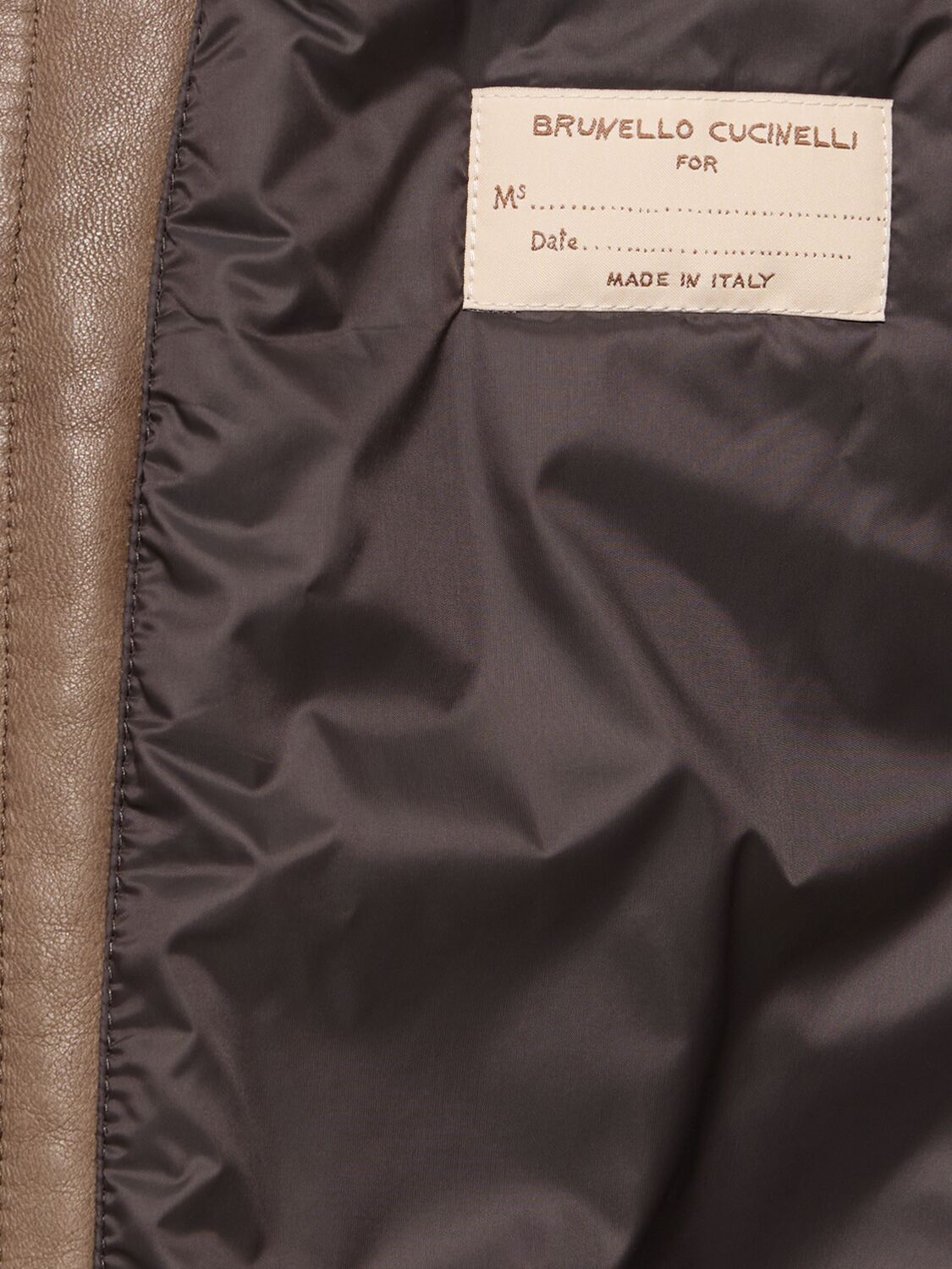 Brunello Cucinelli Leather Jacket With Shearling Collar And Ribbed Finish In Brown