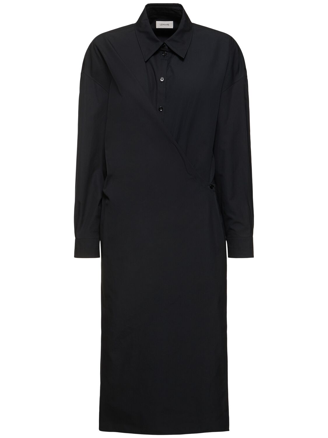 Lemaire Heavy Poplin Twisted Midi Shirt Dress In Black