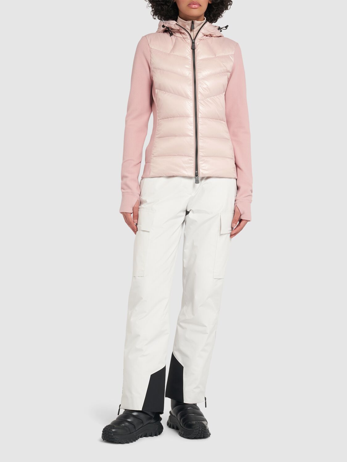 Shop Moncler Zip-up Nylon Down Cardigan In Pink