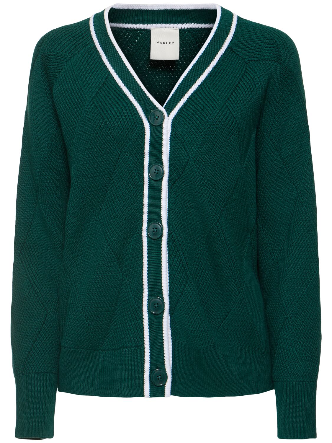 Varley Club Dorset Relaxed Cotton Knit Cardigan In Green