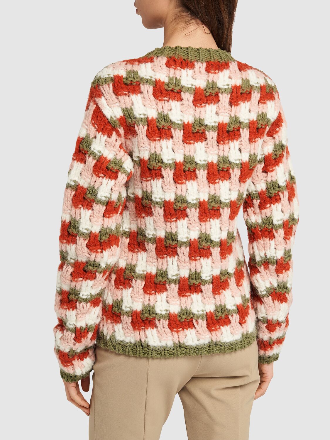 Shop Moncler Wool Blend Crewneck Sweater In Multicolor