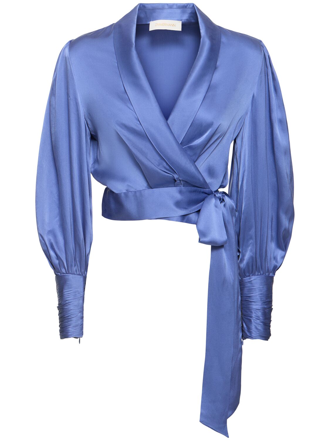 Zimmermann Silk Satin Wrap Top In Blue