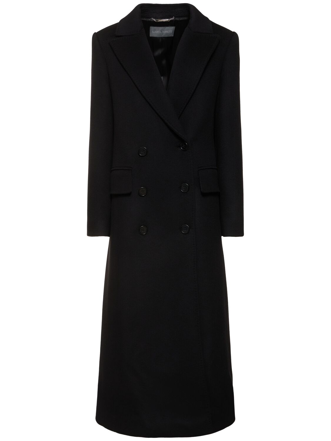 Shop Alberta Ferretti Double Breasted Knit Long Coat In Black