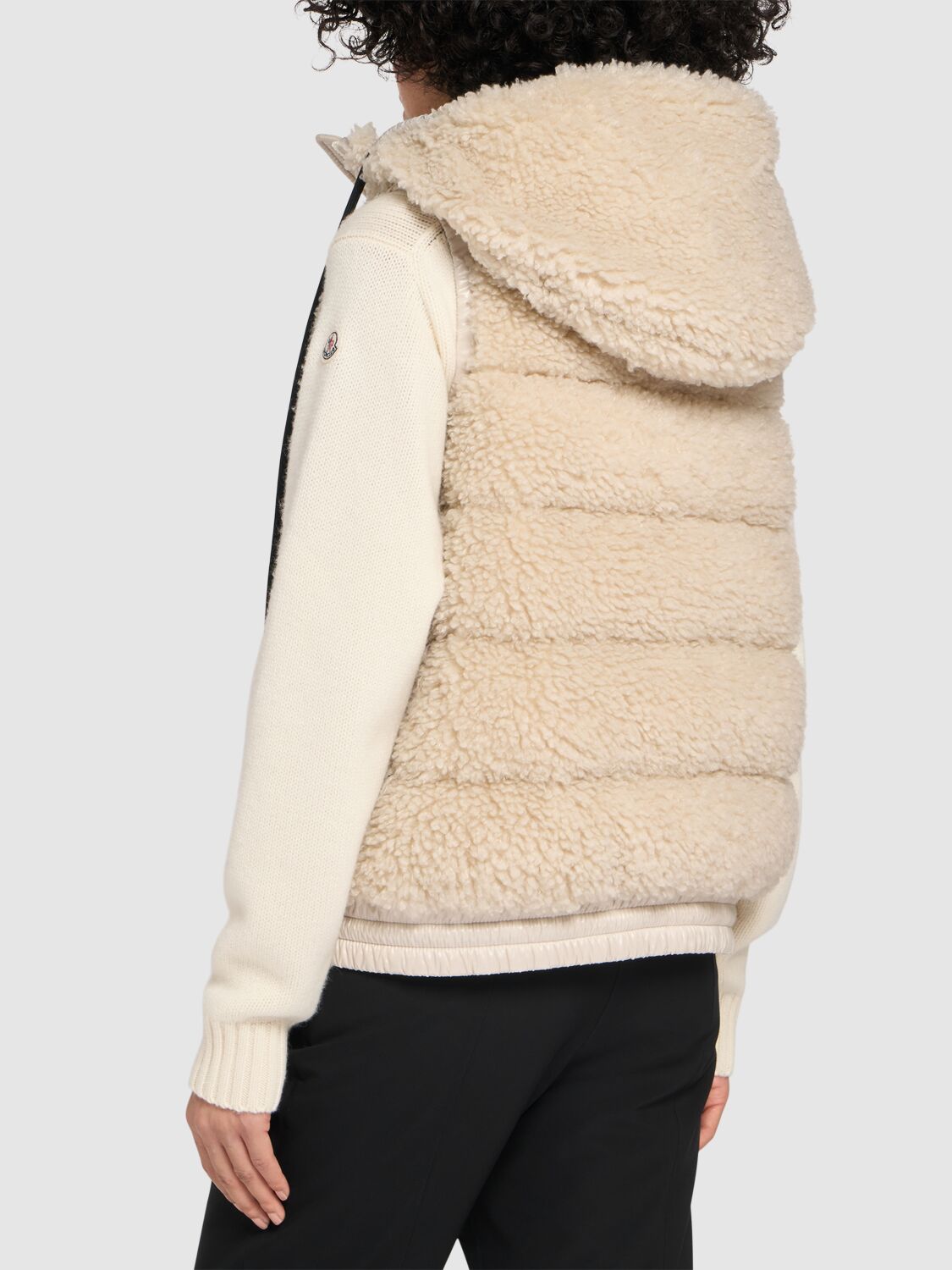 Shop Moncler Padded Teddy Zip-up Down Vest In Beige