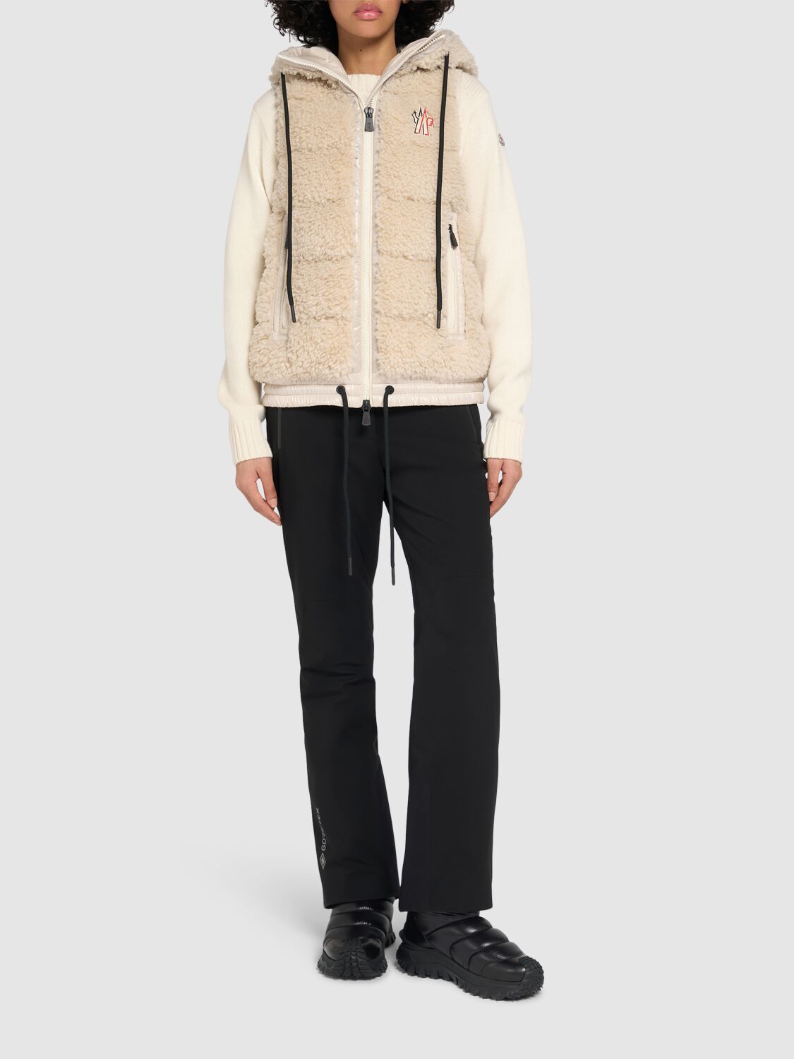 Shop Moncler Padded Teddy Zip-up Down Vest In Beige