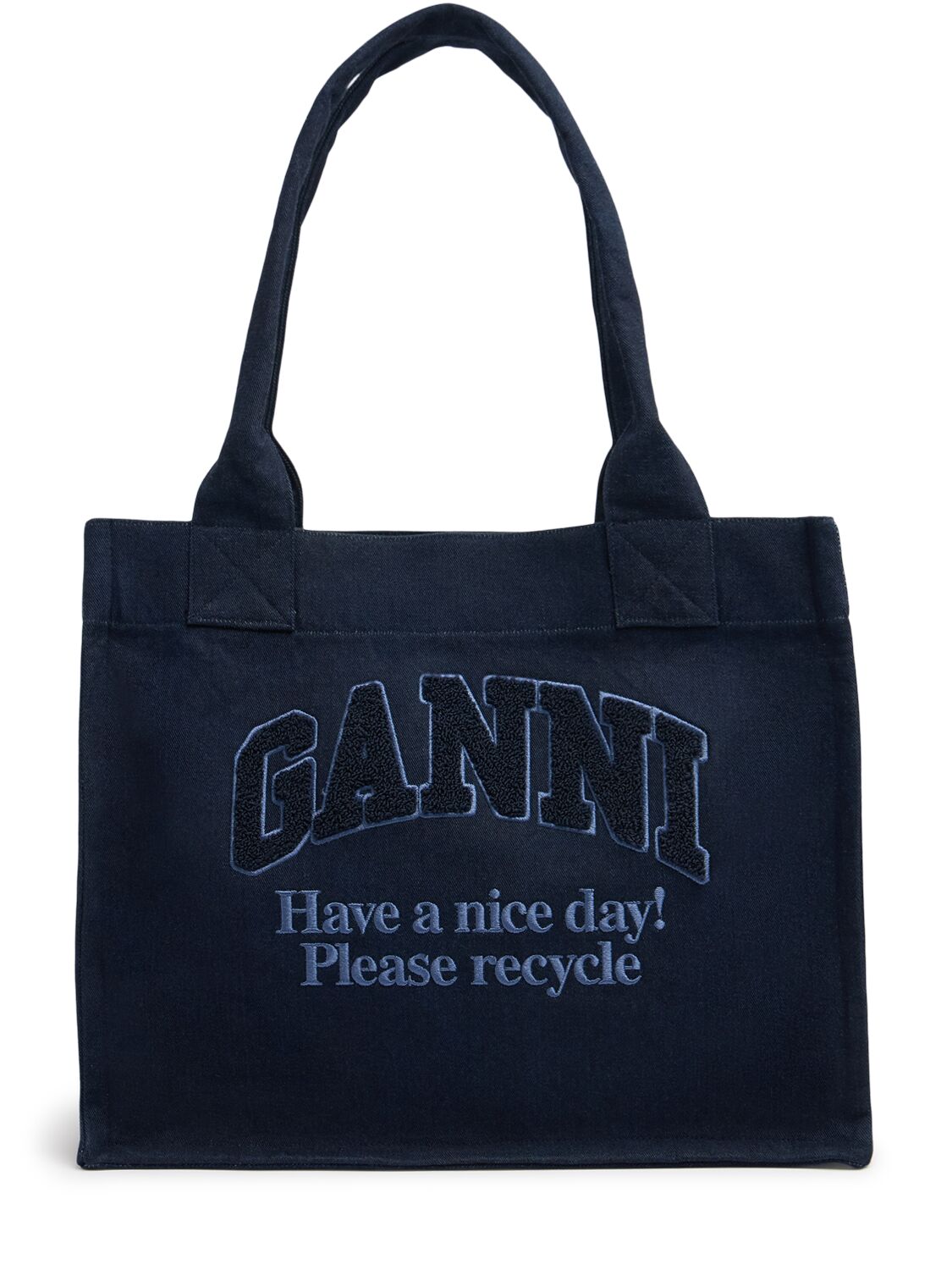 Ganni Large Easy Shopper Canvas Bag In Blue