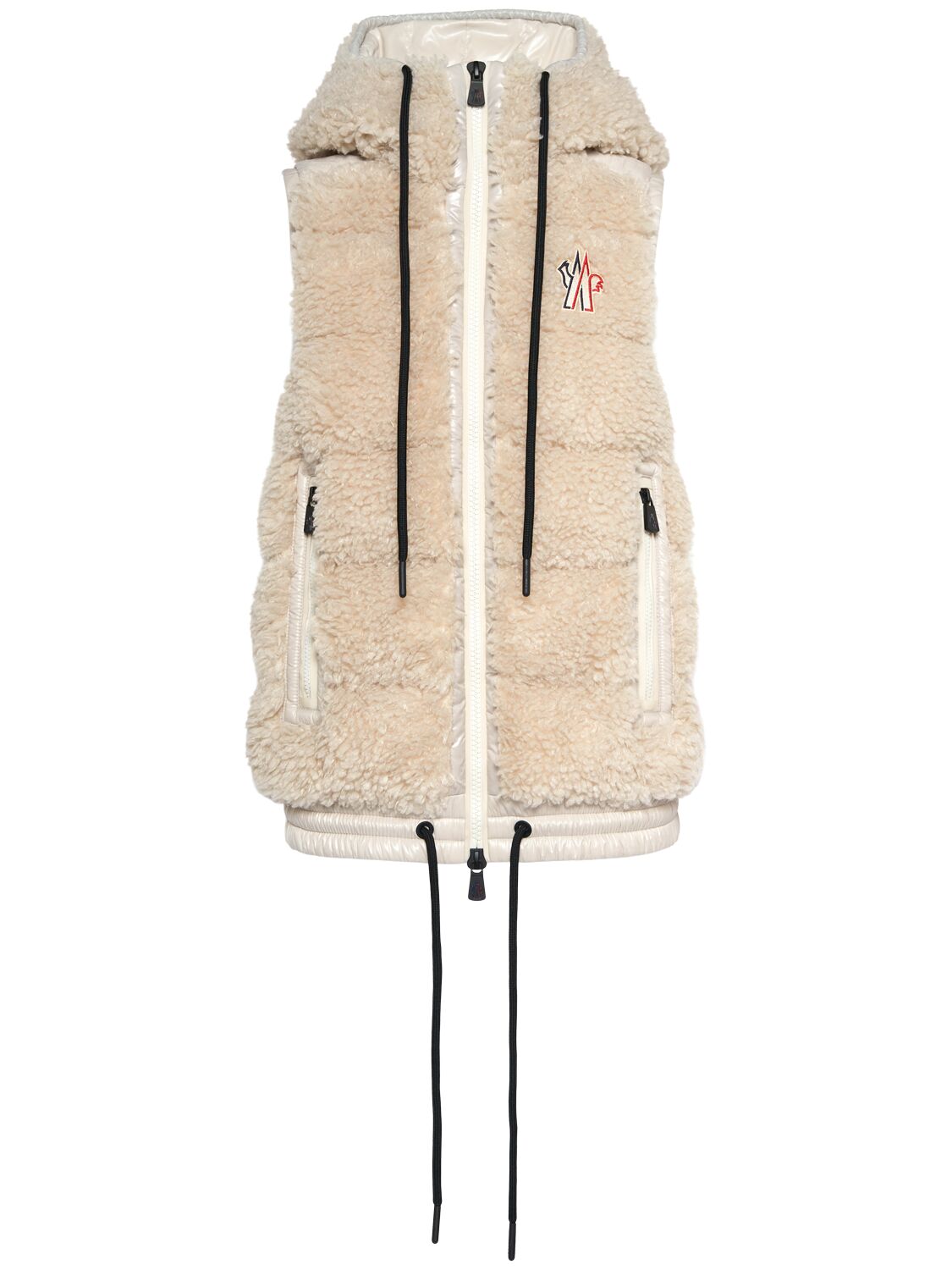 Shop Moncler Padded Teddy Zip-up Down Vest In Beige