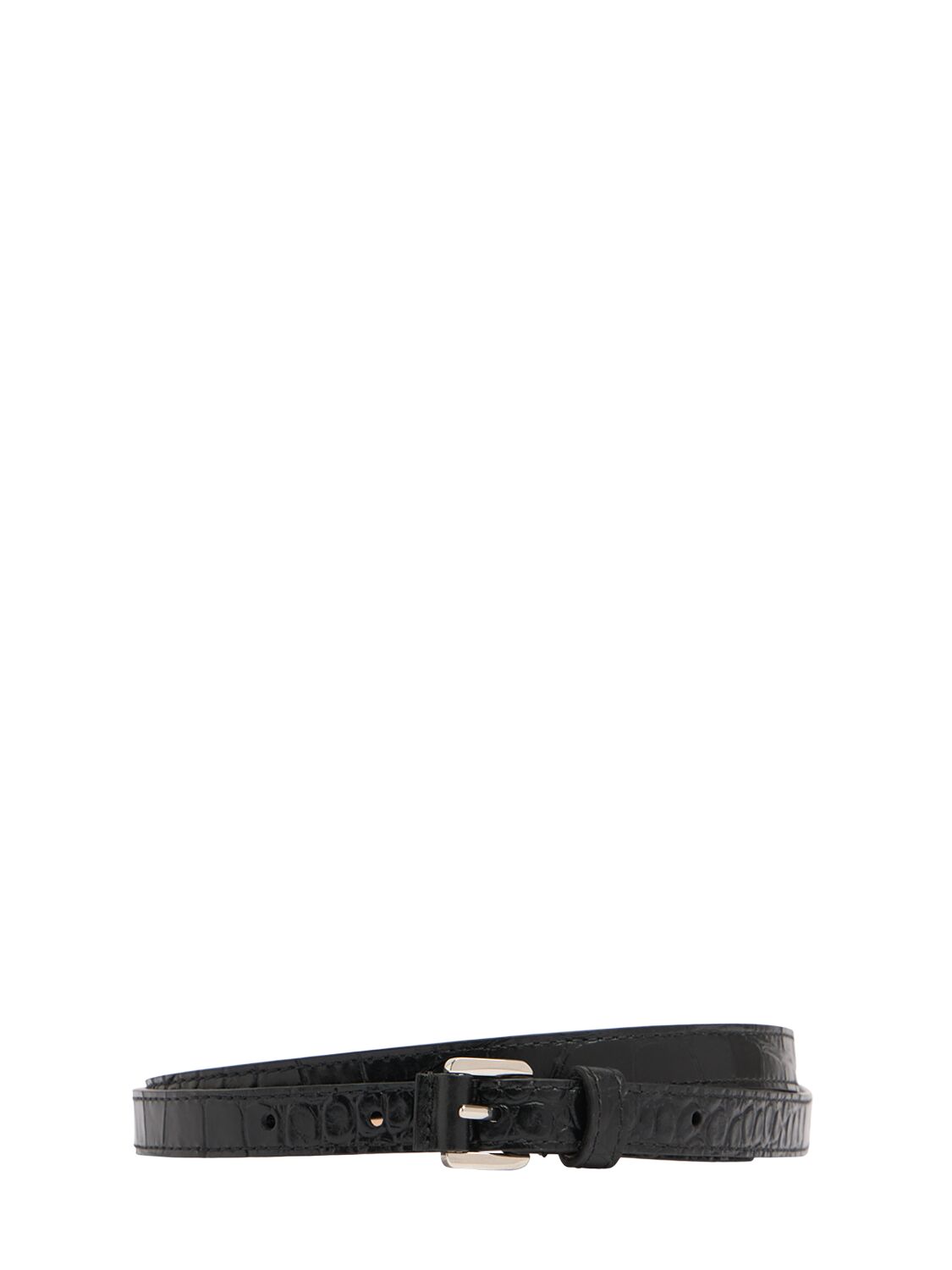 Michael Kors Carolyn Shiny Croc Embossed Leather Belt In Black