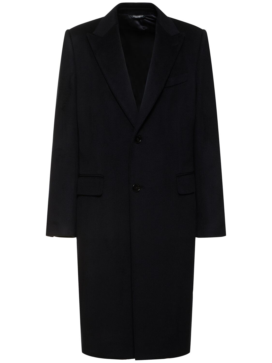 Dolce & Gabbana Single Breast Peak Lapel Cashmere Coat In Dark Blue