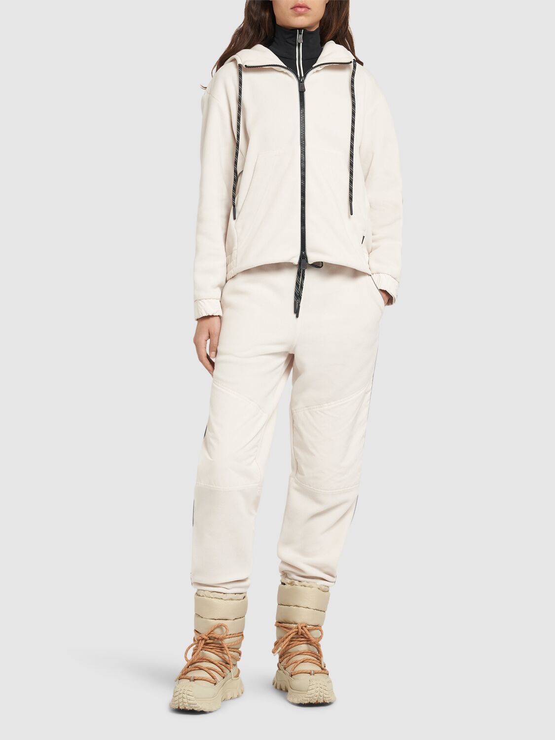 Shop Moncler Tech Zip-up Hoodie In Beige