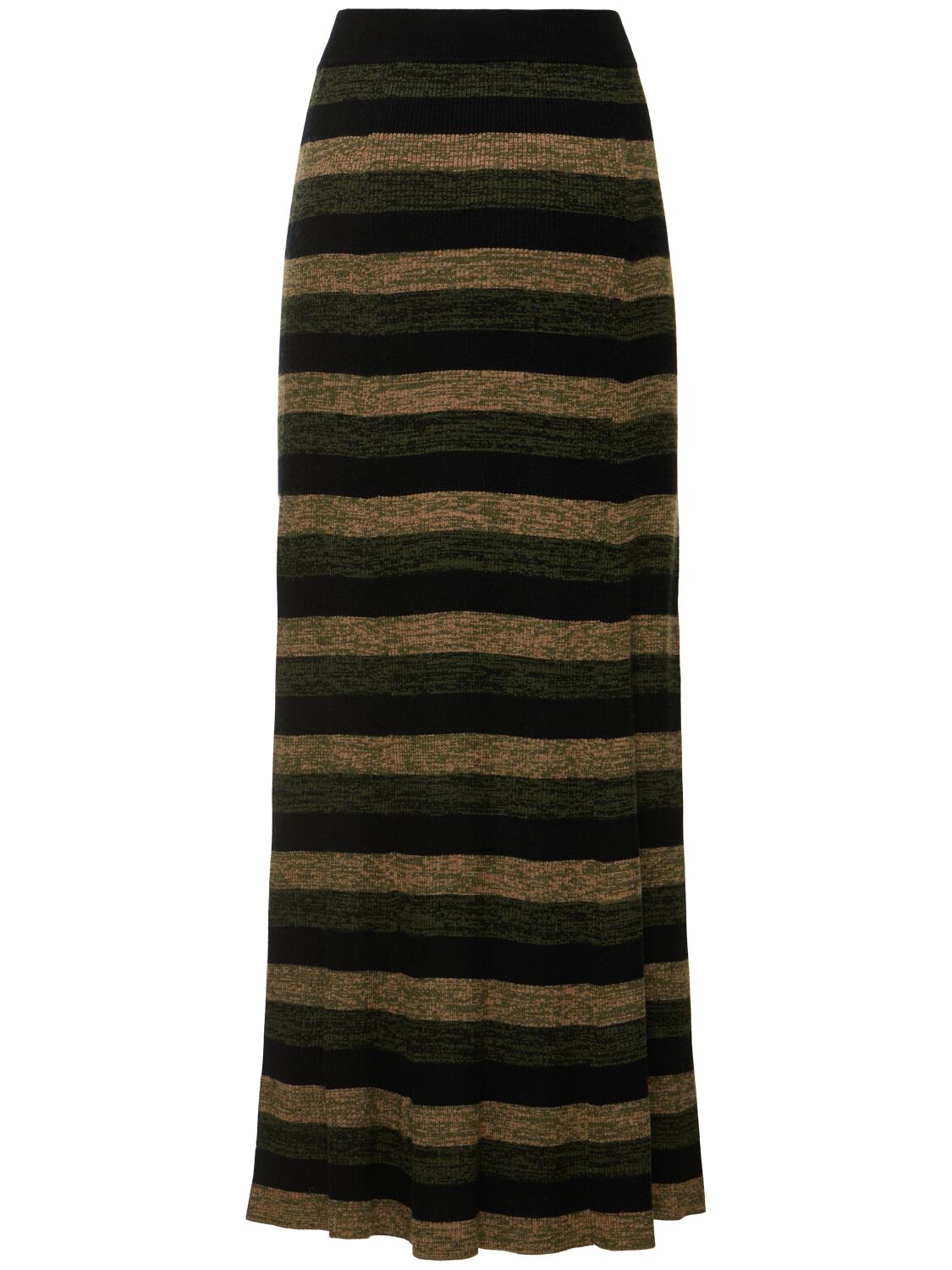 Shop Ganni Ribbed Wool Maxi Skirt In Multi/black