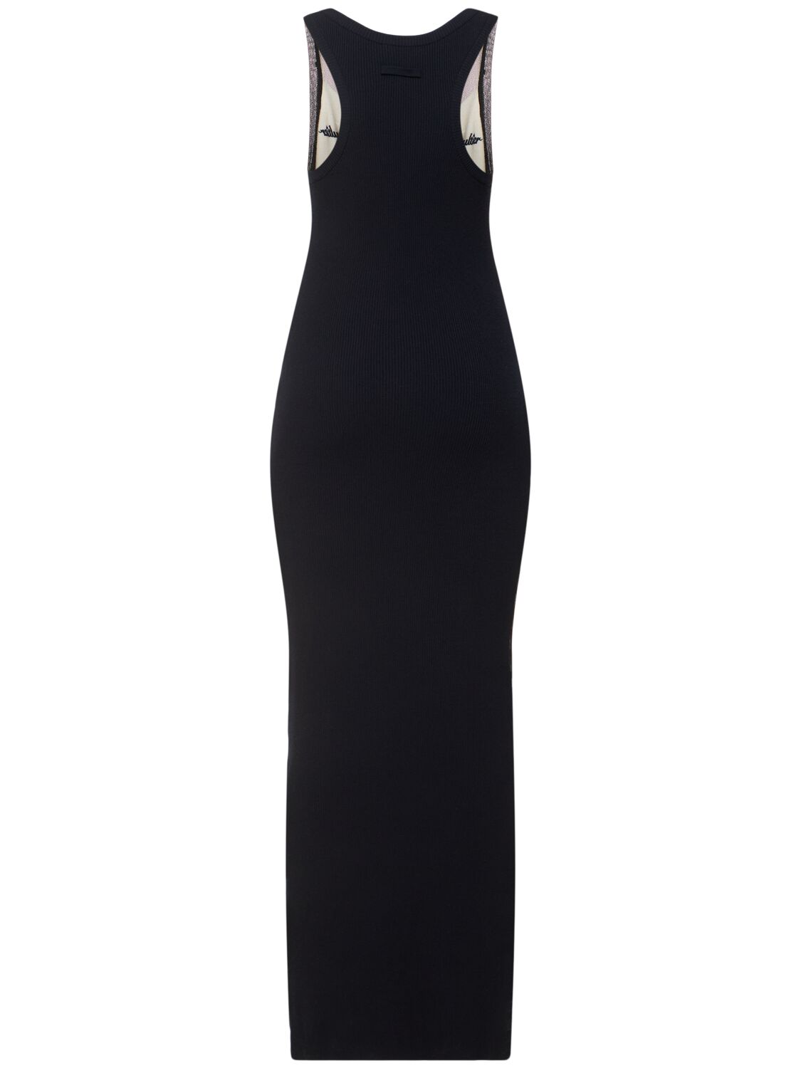 Shop Jean Paul Gaultier Striped Printed Mesh Long Dress In Navy/white