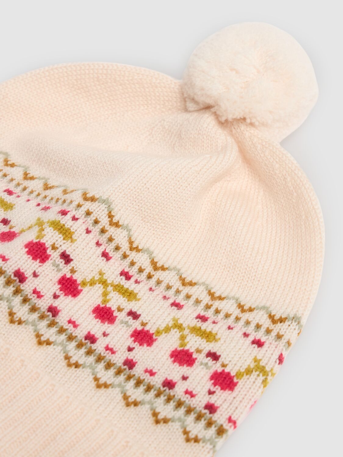 BONPOINT JACQUARD WOOL KNIT BEANIE W/POMPON 