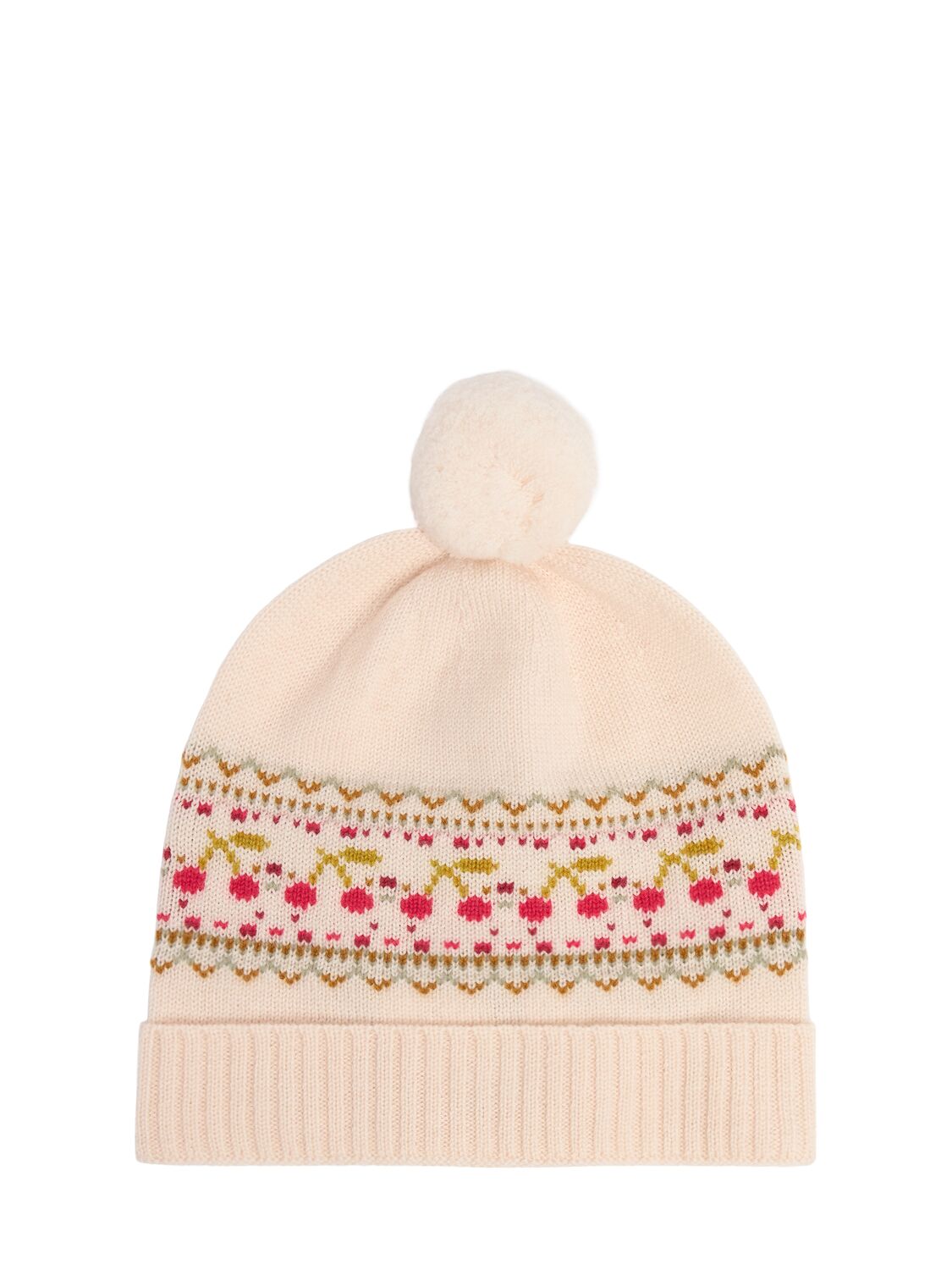 Bonpoint Jacquard Wool Knit Beanie W/pompon In Neutral