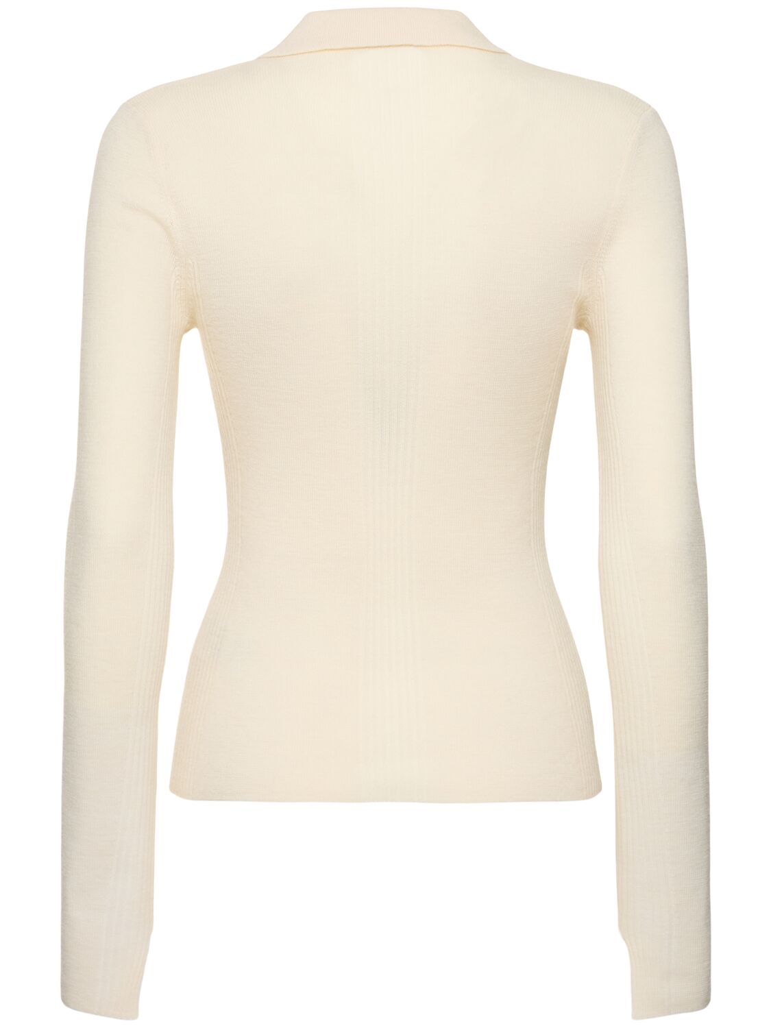 Shop Ganni Ribbed Wool Polo Sweater In Ivory