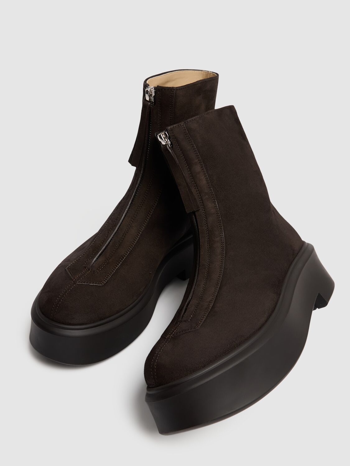 Shop The Row 50mm Zipped Suede Ankle Boots In Dark Brown