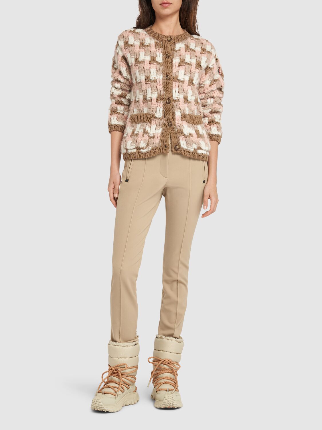 Shop Moncler Stretch Tech Twill Pants In Beige