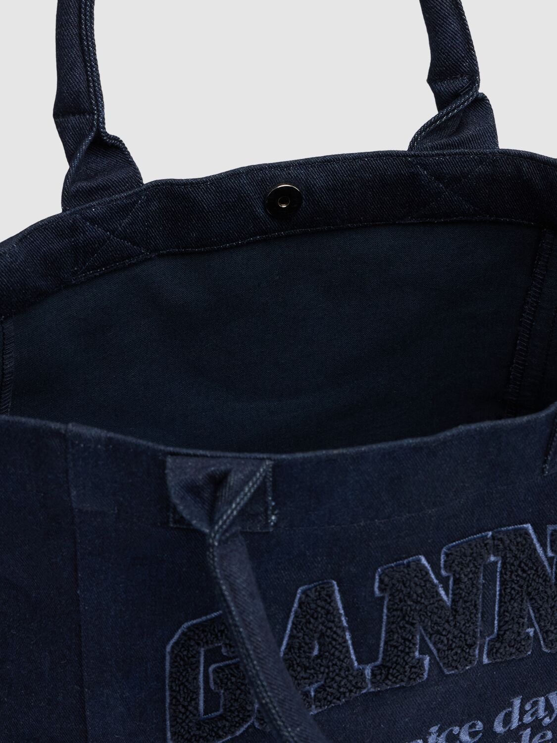 Shop Ganni Small Easy Shopper Canvas Bag In Blue