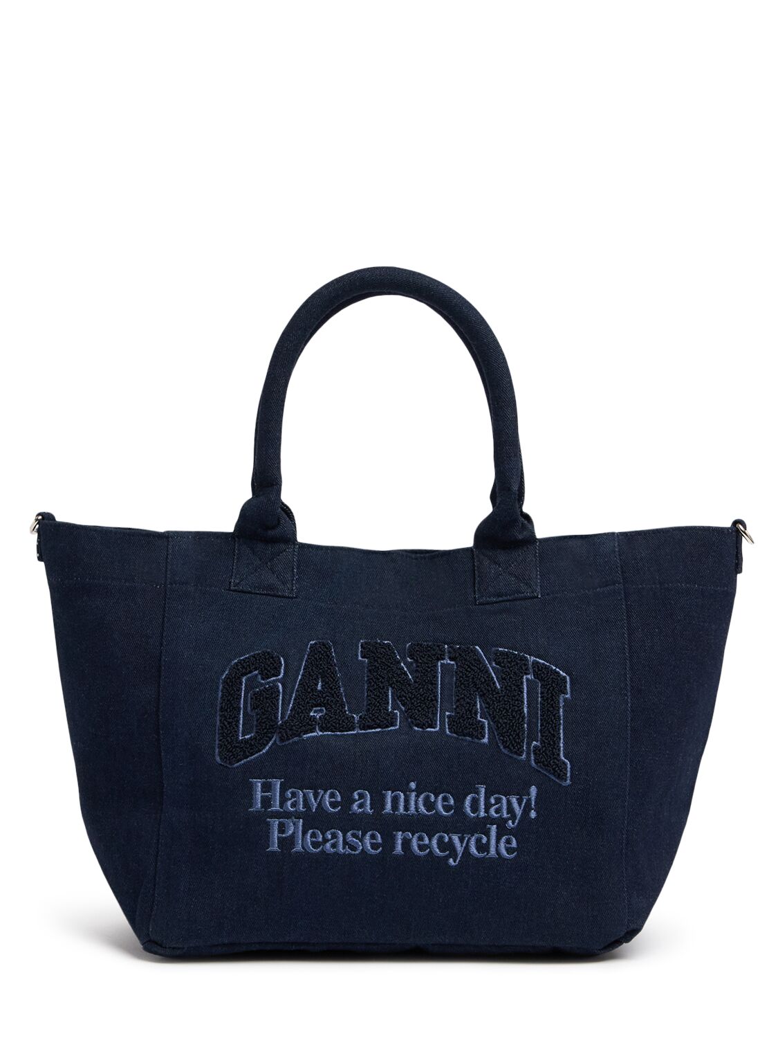 Ganni Small Easy Shopper Canvas Bag In Blue