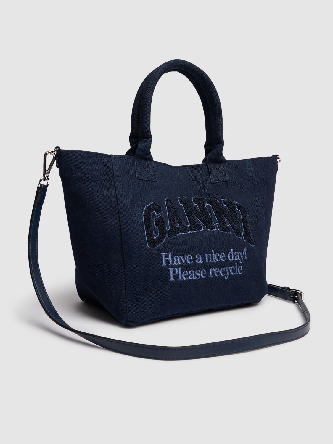 Shop Ganni Small Easy Shopper Canvas Bag In Blue