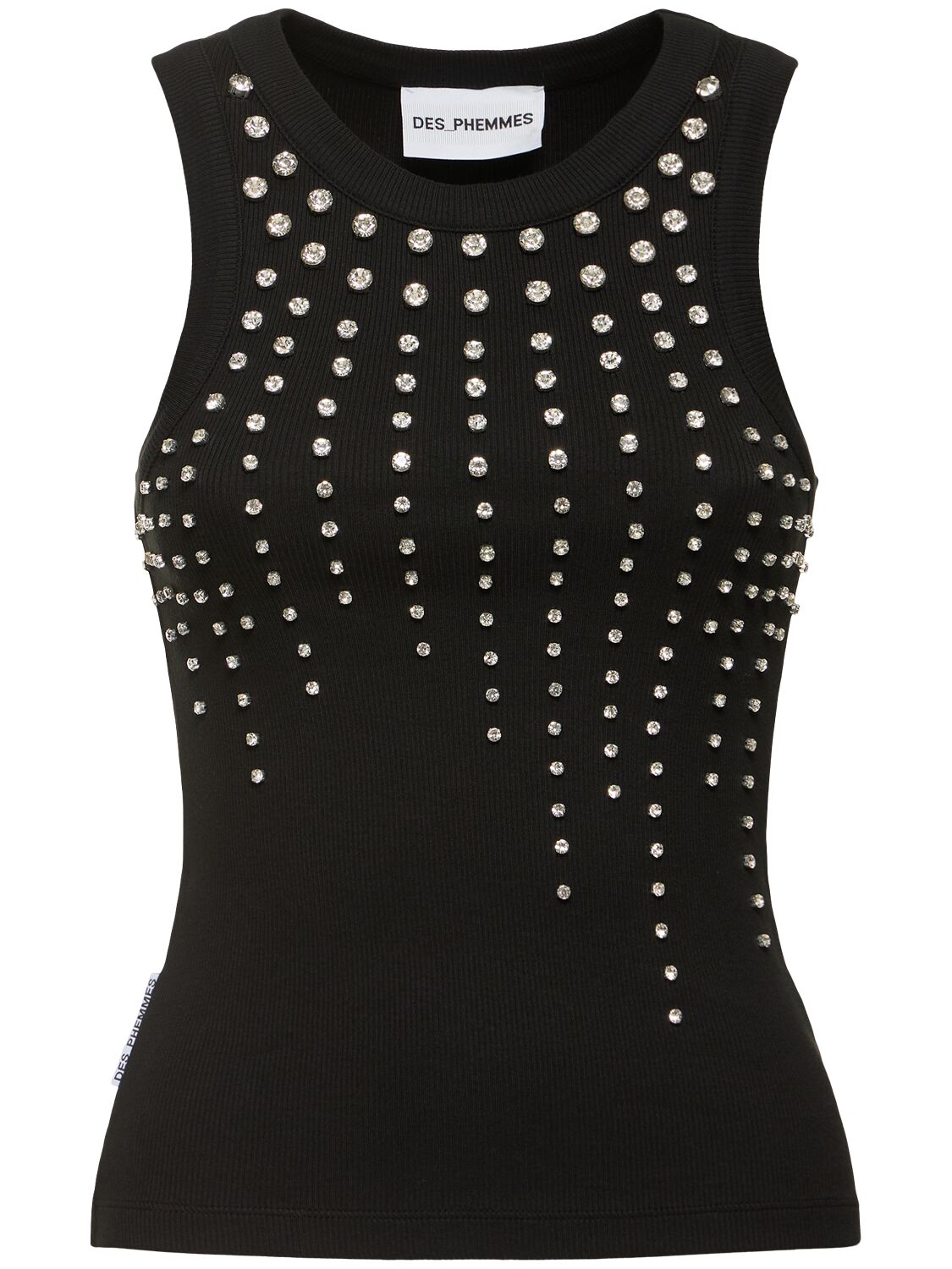 Shop Des Phemmes Embellished Ribbed Jersey Tank Top In Black