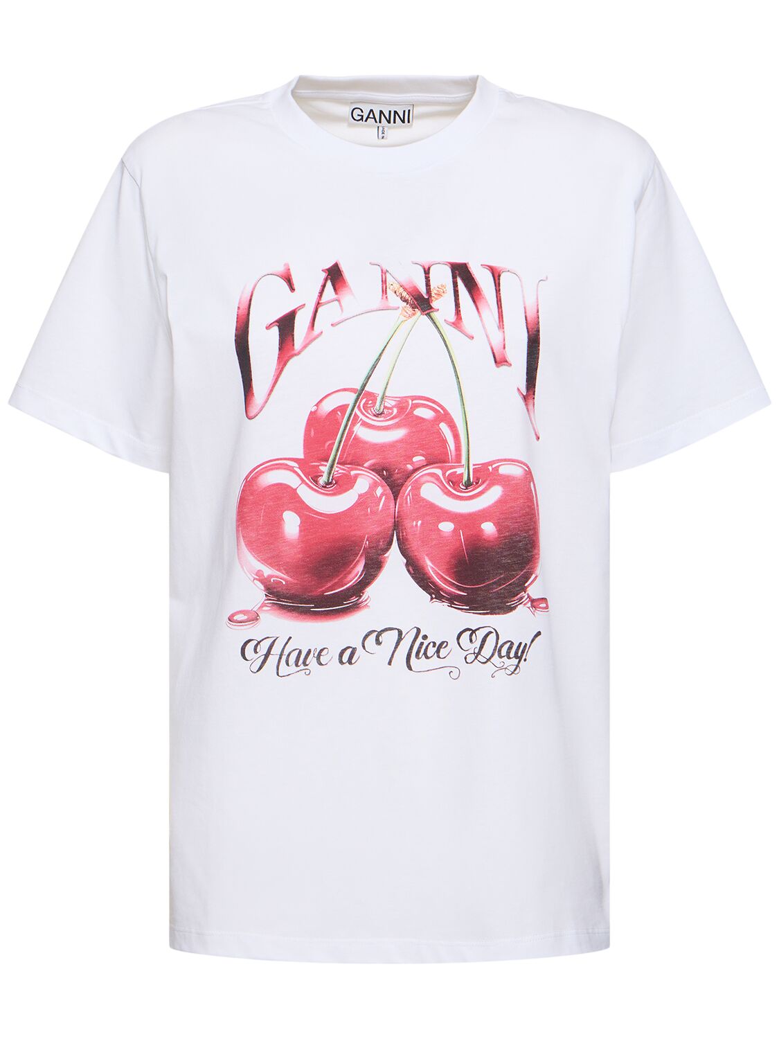 Shop Ganni Cherry Print Organic Cotton T-shirt In White