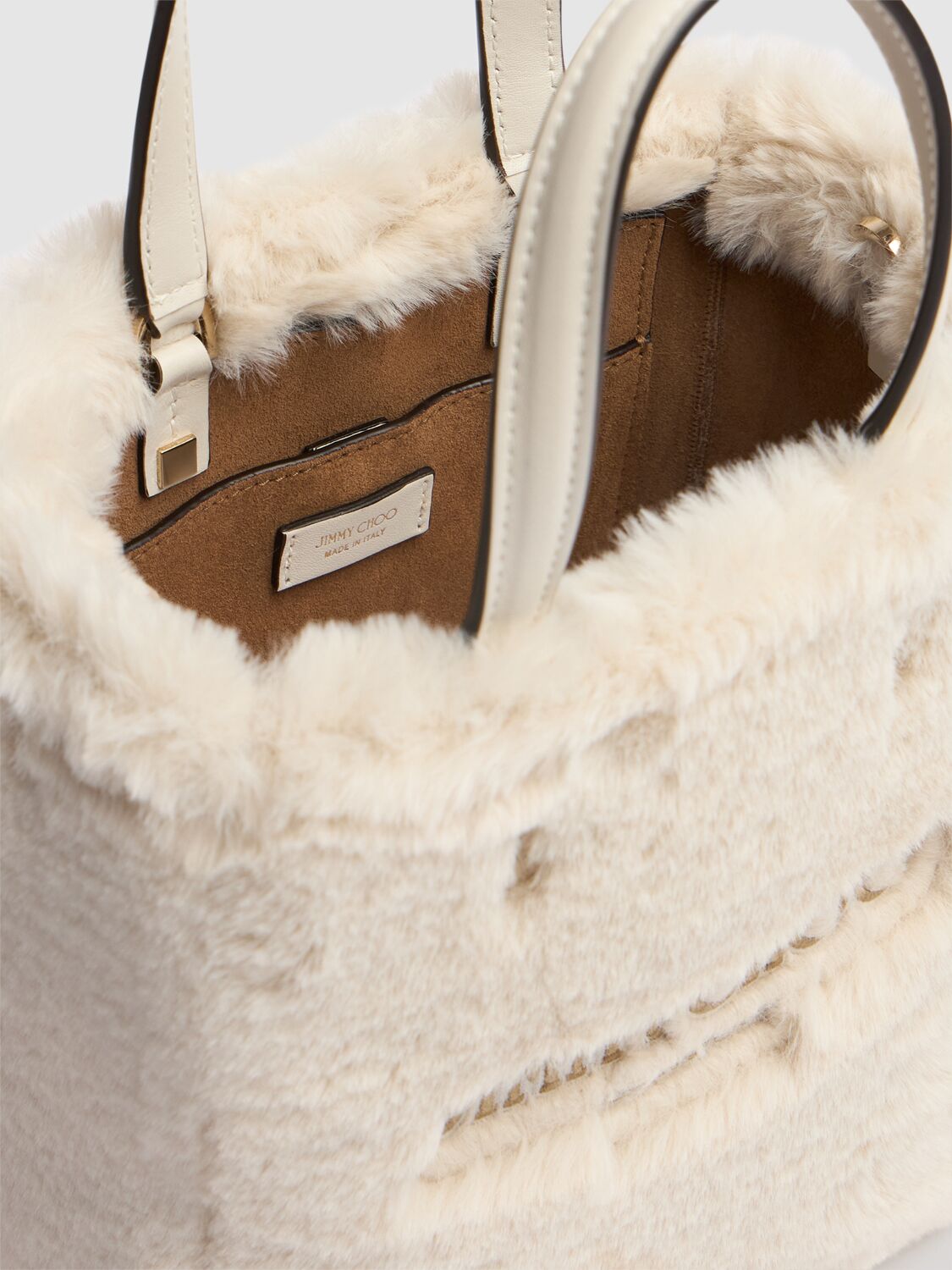 Shop Jimmy Choo Small N/w Lenny Suede & Shearling Bag In White