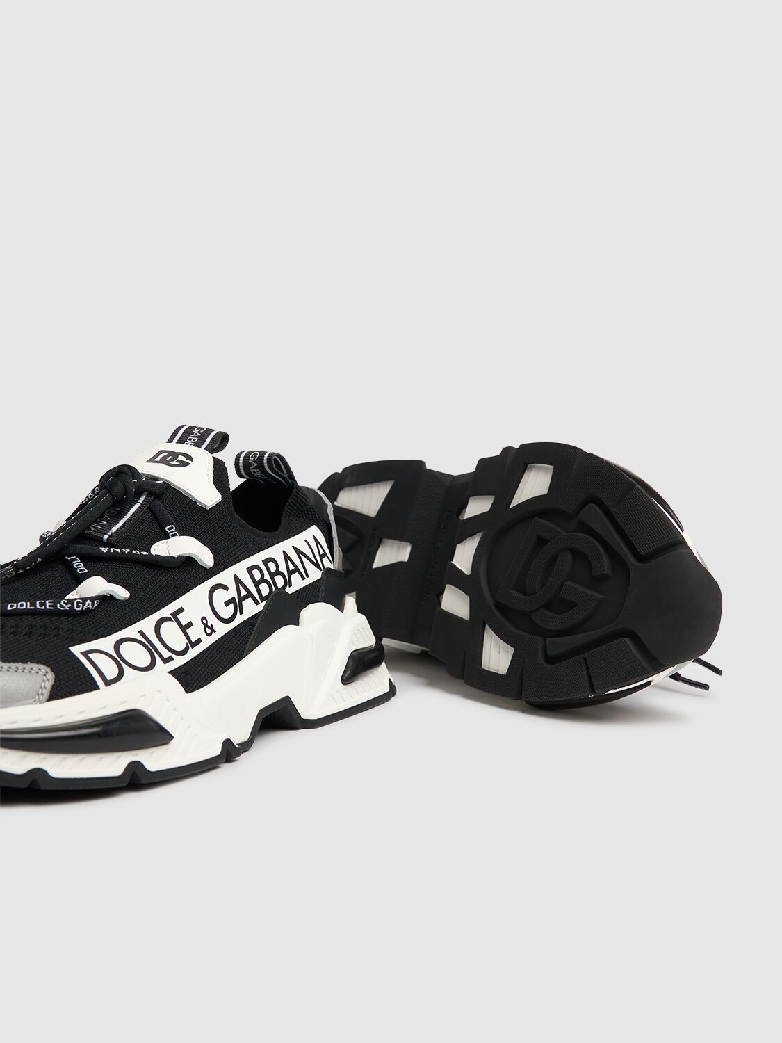 Shop Dolce & Gabbana Logo Leather & Tech Lace-up Sneakers In Black/white