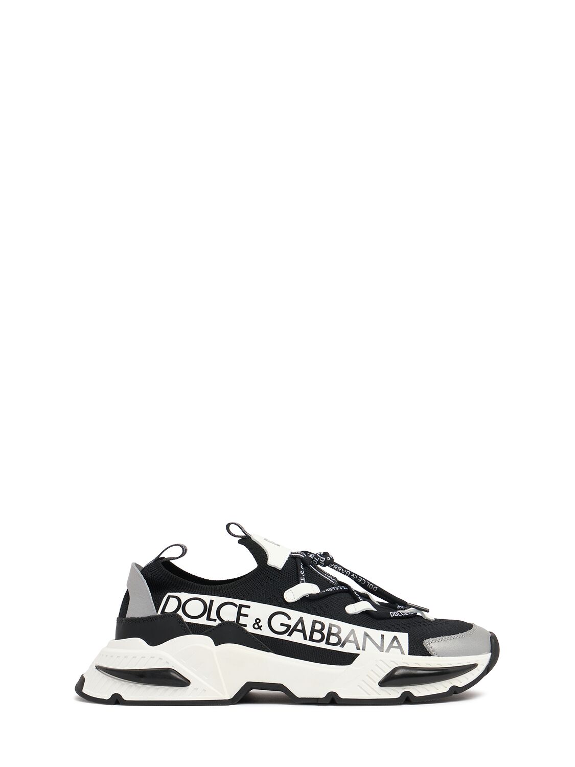 Dolce & Gabbana Logo Leather & Tech Lace-up Sneakers In Black/white