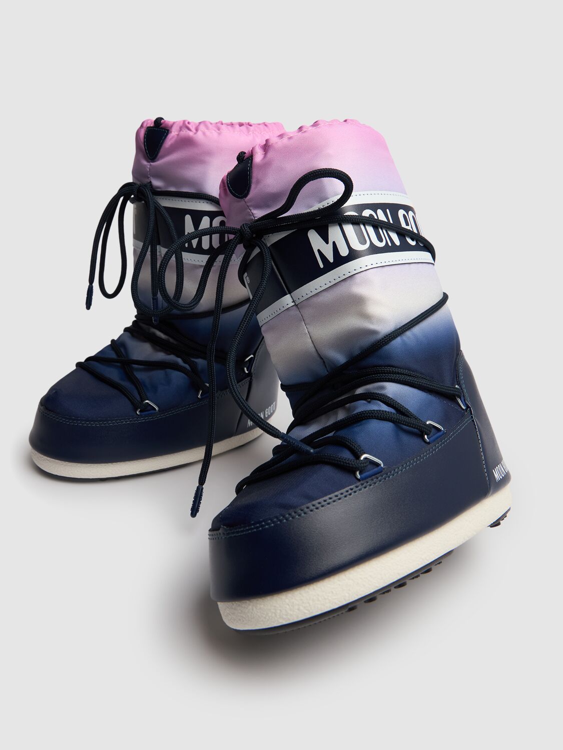 Shop Moon Boot Icon Nylon Ankle Snow Boots In Blue/pink