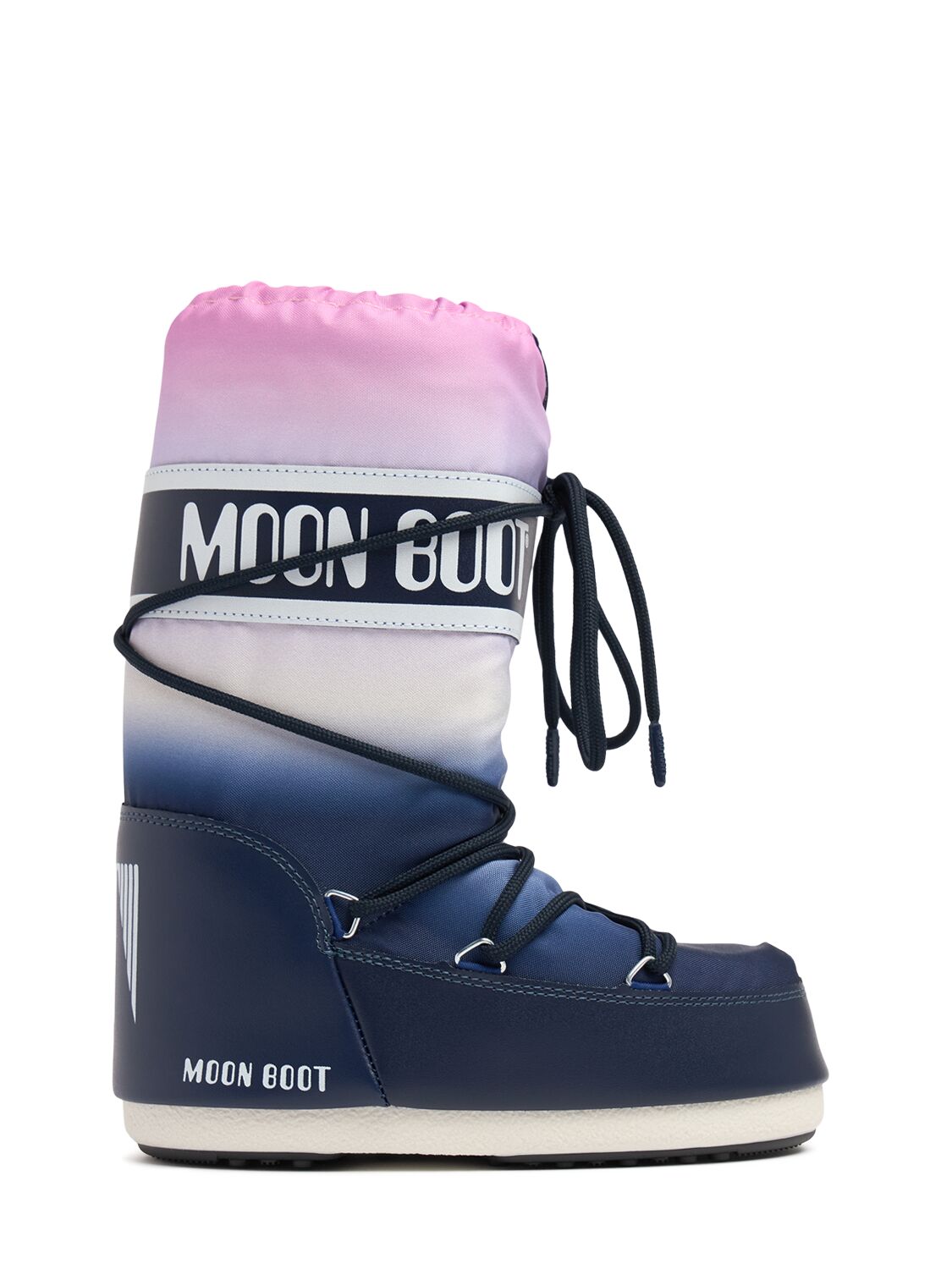 Shop Moon Boot Icon Nylon Ankle Snow Boots In Blue/pink