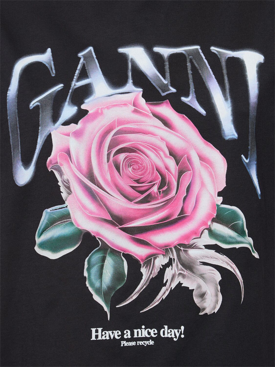 Shop Ganni Rose Print Organic Cotton T-shirt In Black