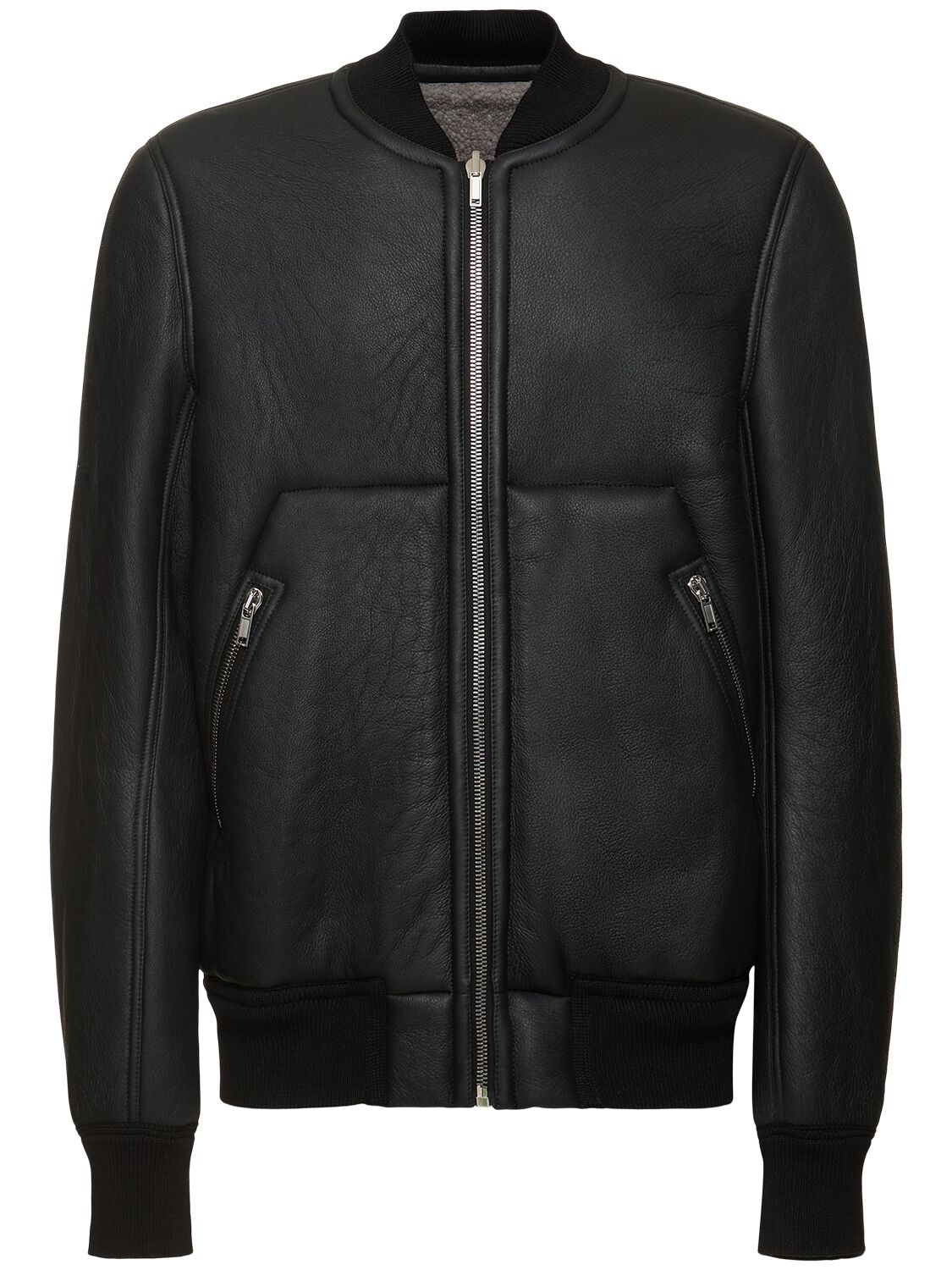 Shop Rick Owens Classic Flight Shearling Bomber Jacket In Black/pearl