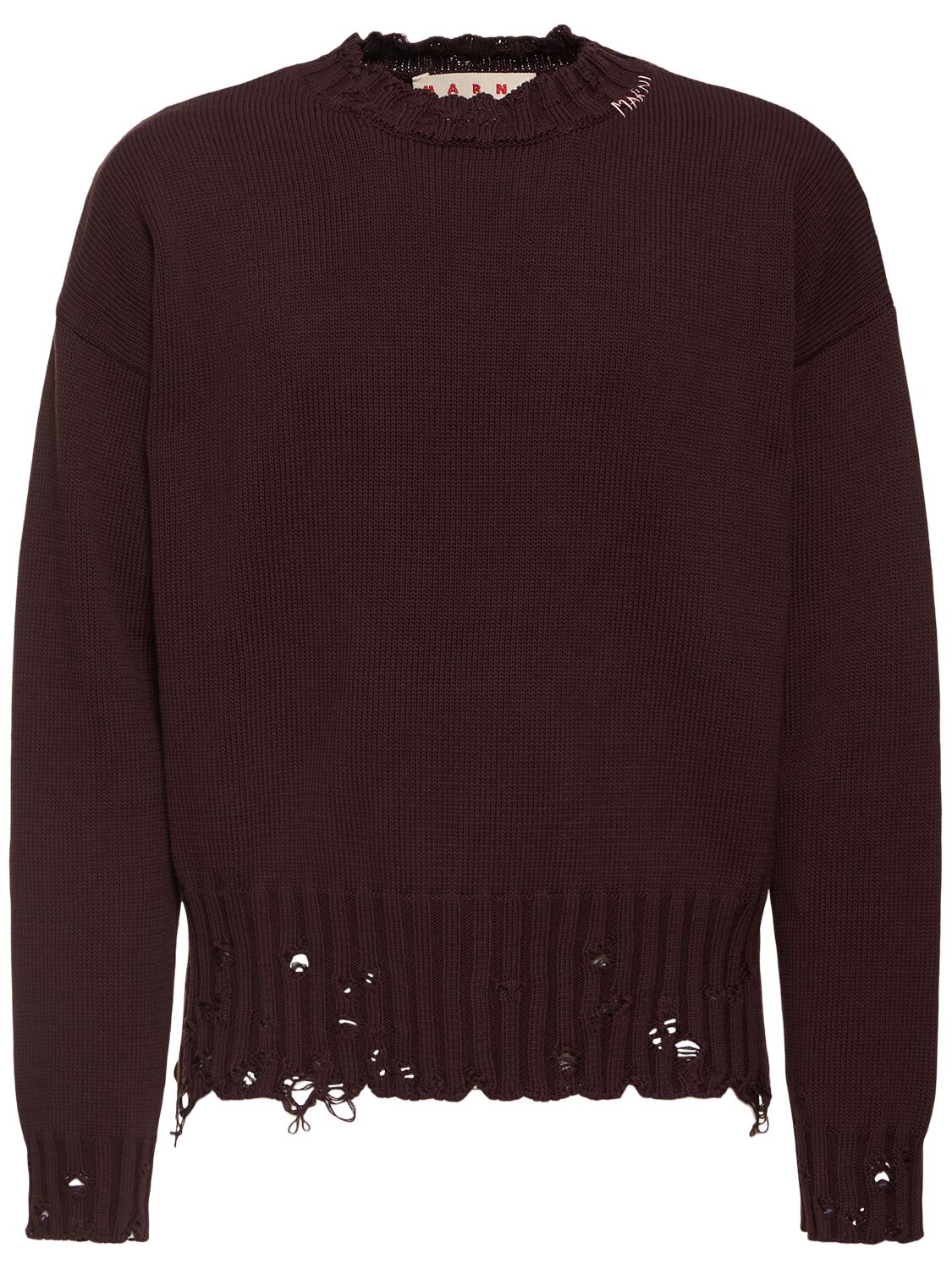 Shop Marni Logo Cotton Knit Boxy Sweater In Purple