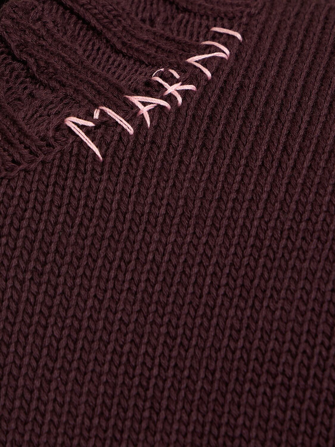 Shop Marni Logo Cotton Knit Boxy Sweater In Purple