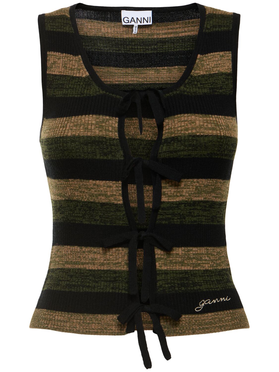 Shop Ganni Ribbed Wool Tank Top In Multi/black