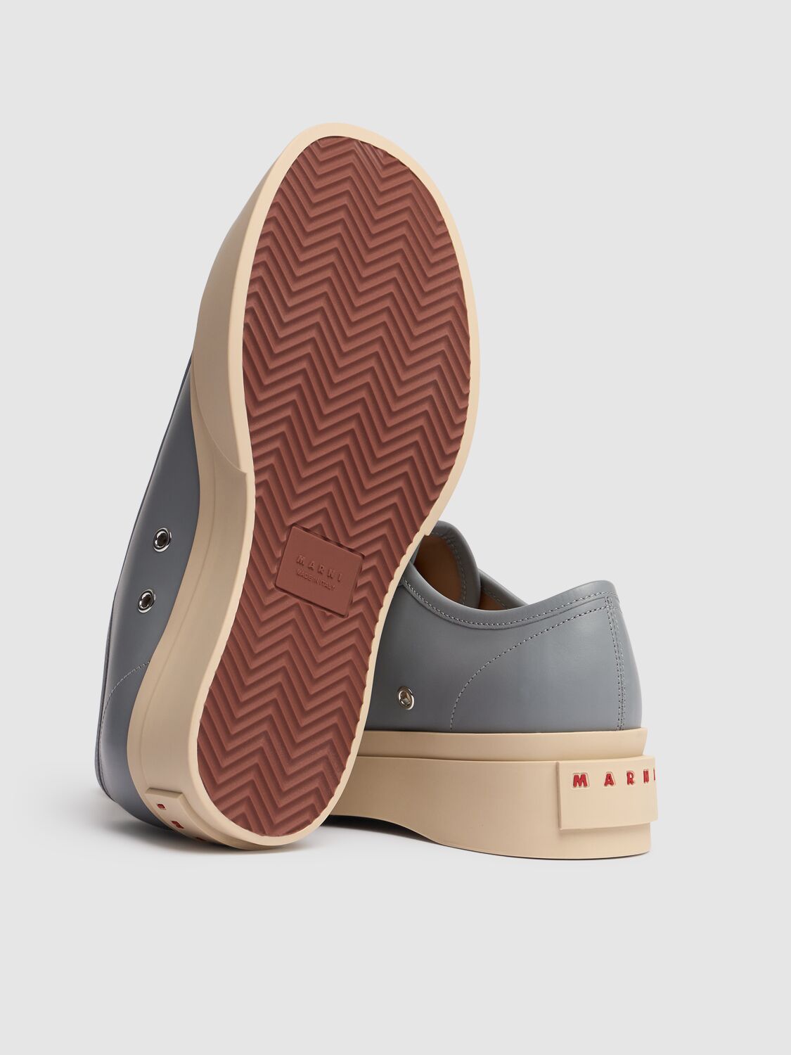 Shop Marni Leather Low Top Sneakers In Grey