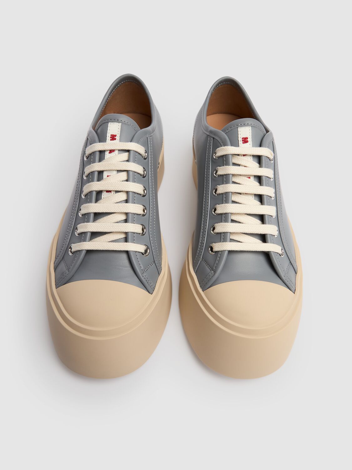 Shop Marni Leather Low Top Sneakers In Grey