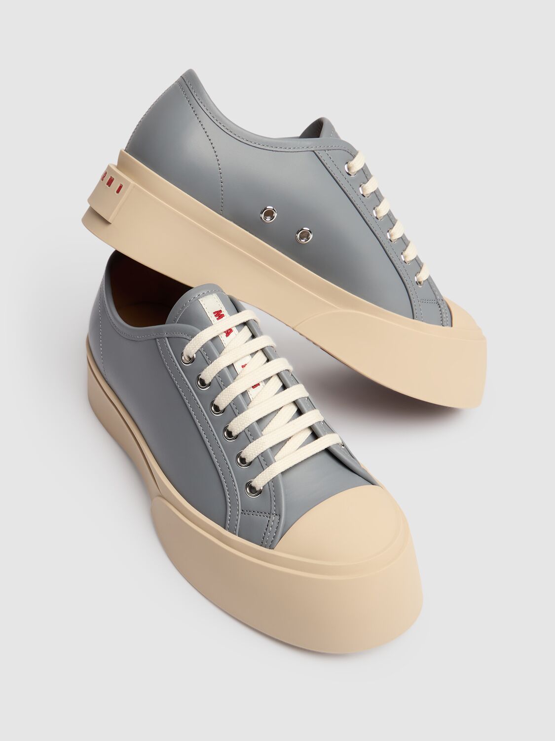 Shop Marni Leather Low Top Sneakers In Grey