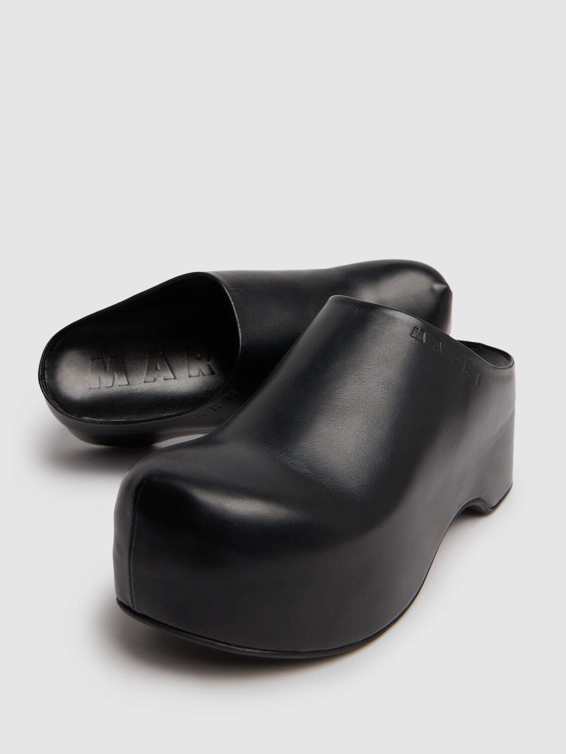 Shop Marni 50mm Leather Sabot Wedges In Black