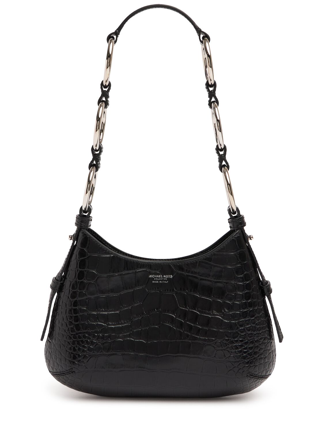 Michael Kors Mini Bardot Hobo Shiny Croc Embossed Bag In Black