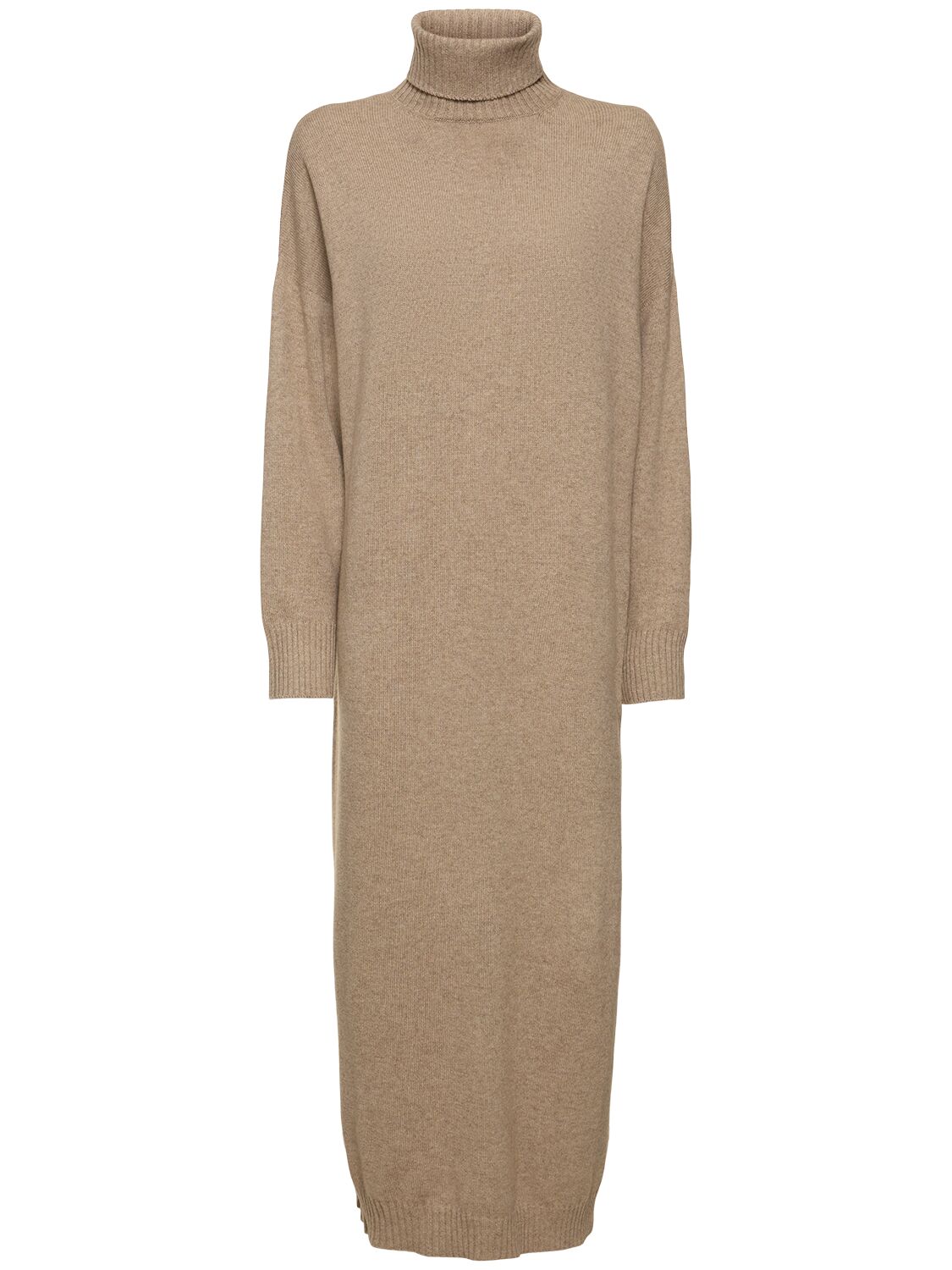 Shop Brunello Cucinelli Cashmere Turtleneck Midi Dress In Light Brown