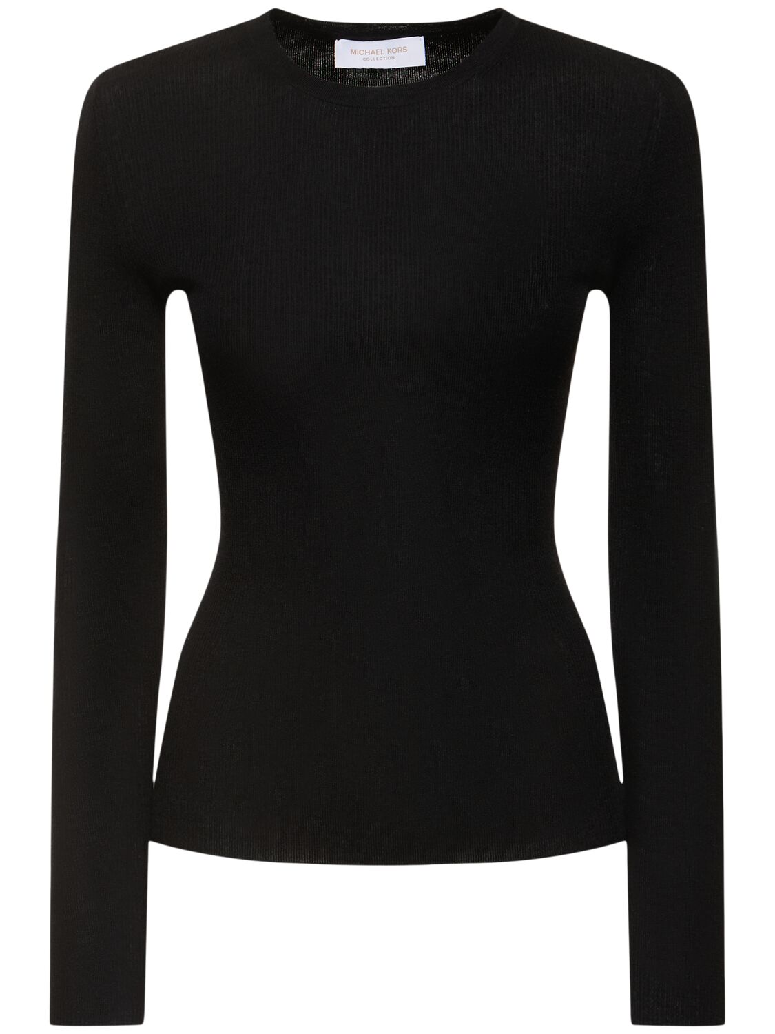 Michael Kors Hutton Ribbed Crewneck Cashmere Sweater In Black