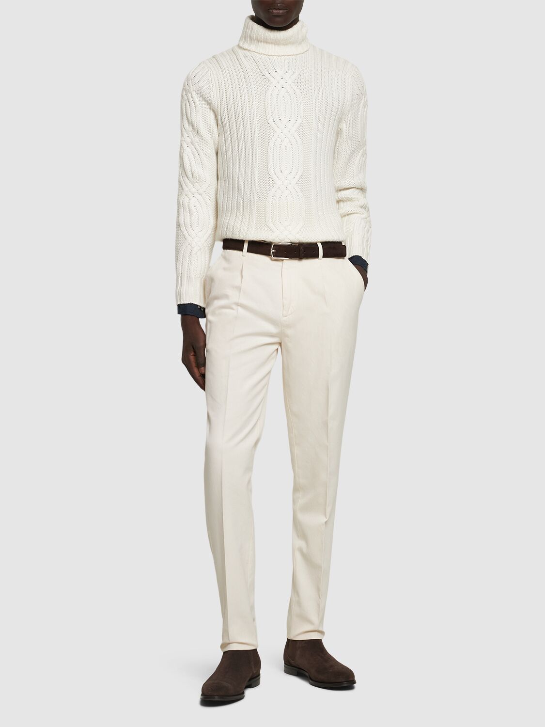 BRUNELLO CUCINELLI COTTON GABARDINE STRAIGHT PANTS 