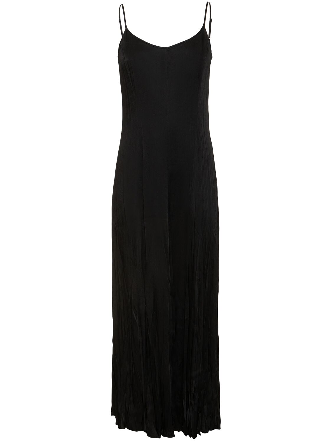 Michael Kors Jamison Crush Charmeuse Midi Slip Dress In Black