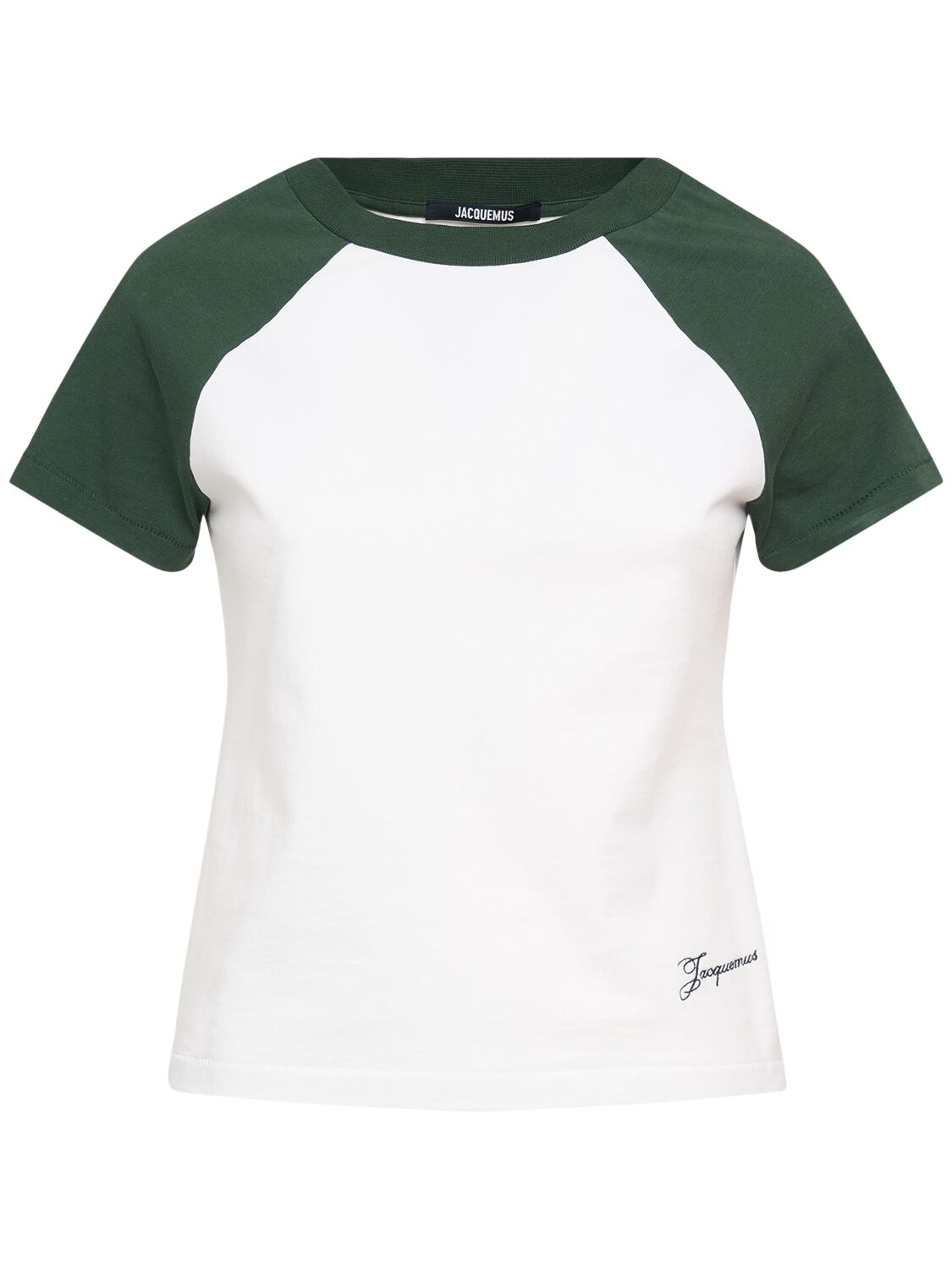 Jacquemus Cotton Blend T-shirt With Contrasting Raglan Sleeves In 白色/绿色