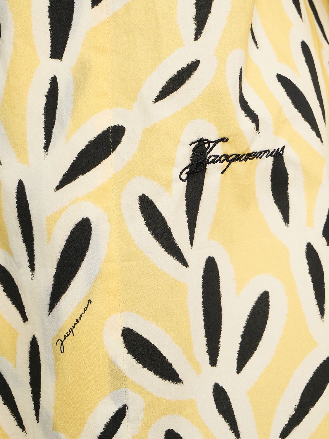 Jacquemus Yellow Cotton Jean Shirt With Playful Leaf Pattern In Yellow