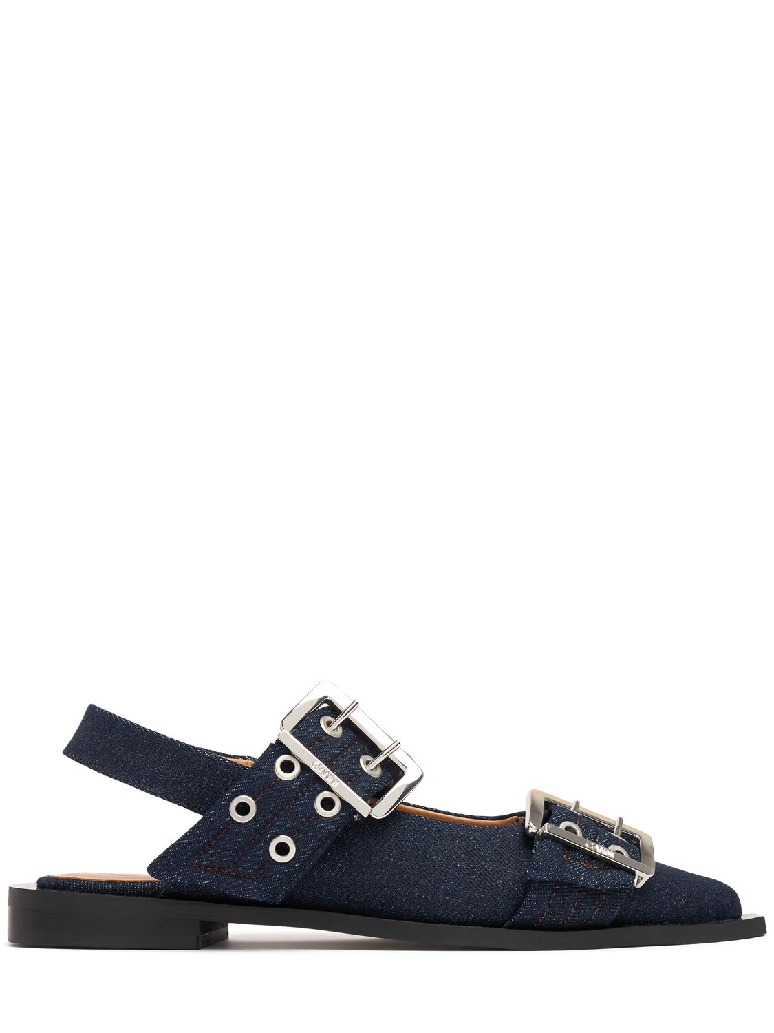 GANNI 20MM CHUNKY BUCKLE DENIM BALLERINAS 