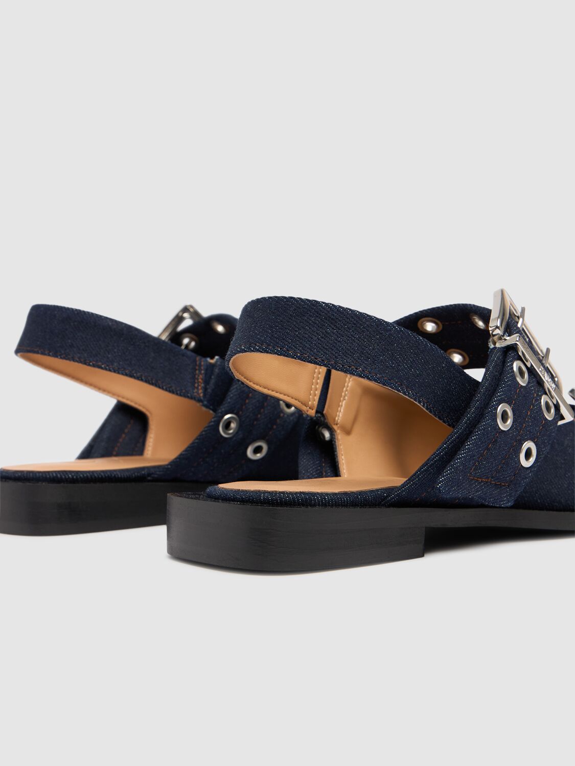 GANNI 20MM CHUNKY BUCKLE DENIM BALLERINAS 