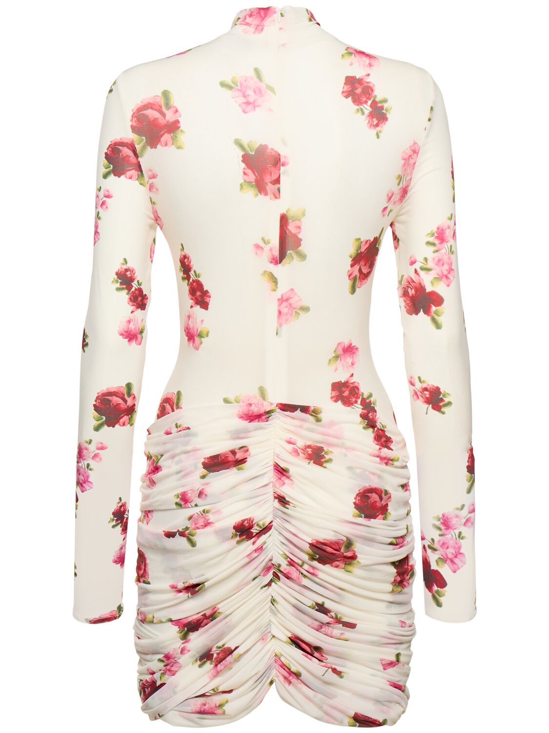 Magda Butrym Printed Jersey Mini Dress W/ Rose In Cream/multi